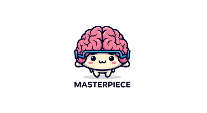 Cartoon brain character with headset.