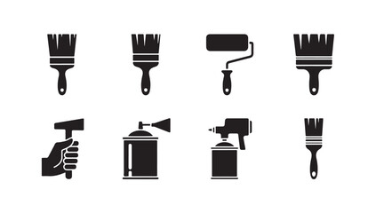 Set of paint brushes spray cans and roller, various tools for painting and decorating. © Creative_Aminur