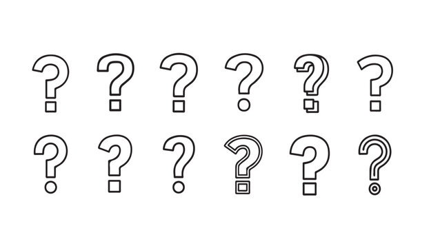 Multiple outline question marks in a grid against a white background for concepts of inquiry and doubt