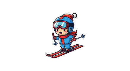 Fototapeta premium Cartoon character skiing on snow.