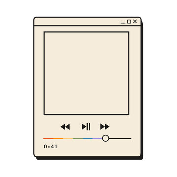 Retro 90s computer media player window and rainbow pride slider bar isolated on white. Vintage Y2K music application interface for LGBTQ pride month greeting card, social media, design template