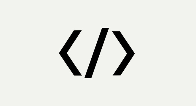 A simple black programming code symbol isolated on a light background