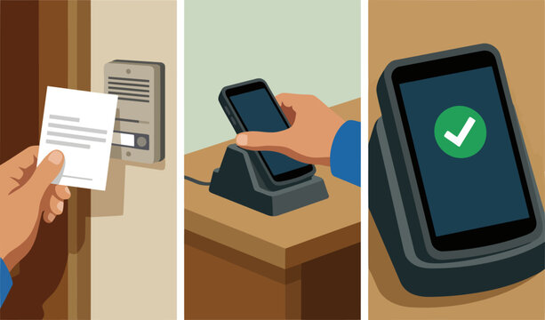 Illustrates a delivery notification process: failed route, sync token, and successful delivery confirmation. Clean, modern graphic design. Perfect for tech or logistics visuals.