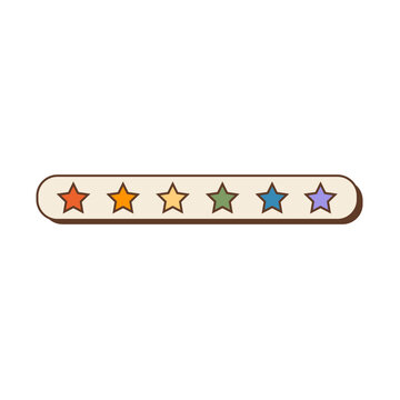 Retro Y2K computer rating bar with rainbow pride stars isolated on white. Nostalgic 90s technology software interface element for LGBTQ pride month reviews, greeting cards, social media posts. Vector