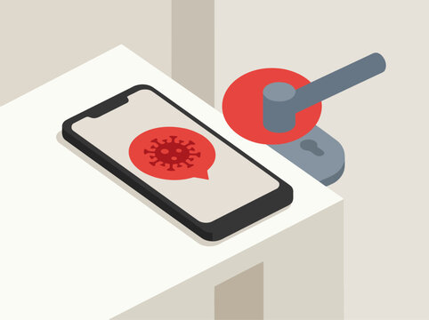 A stylized graphic illustrates smartphone contamination risks. A red virus icon highlights a touchpoint on a phone, emphasizing hygiene concerns. Clean, modern design.