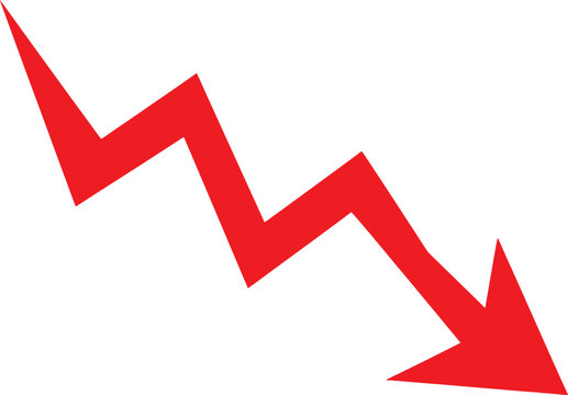 Red arrow pointing down showing a sharp decline or financial loss concept