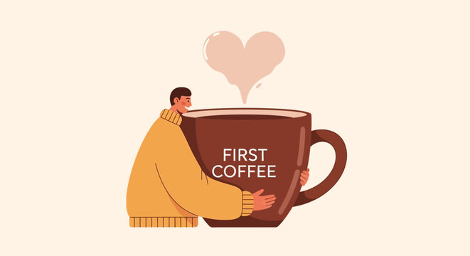 Man Holding Large Coffee Mug.