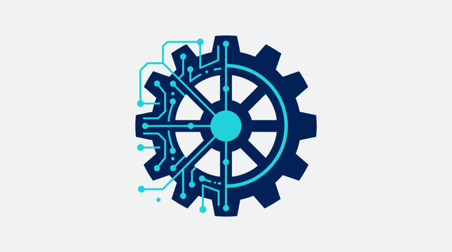 A digital gear icon representing modern industrial technology and mechanical innovation