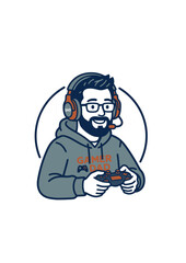Obraz premium Hoodie Gamer with Headset Vector Avatar for Online Streaming