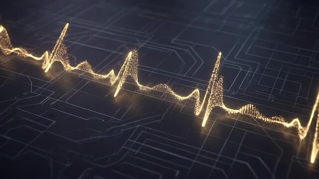 Minimalist Dark Graphite Sensor Grid with Continuous Smooth Golden Waves Loop