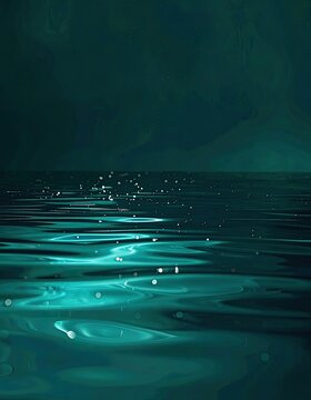 Tranquil dark teal water with shimmering light reflections.