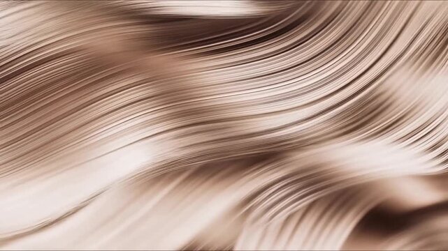 Abstract flowing hair fibers creating elegant wave patterns with soft movement, glossy texture, layered strands, natural shine, and a luxurious beauty-inspired visual background.