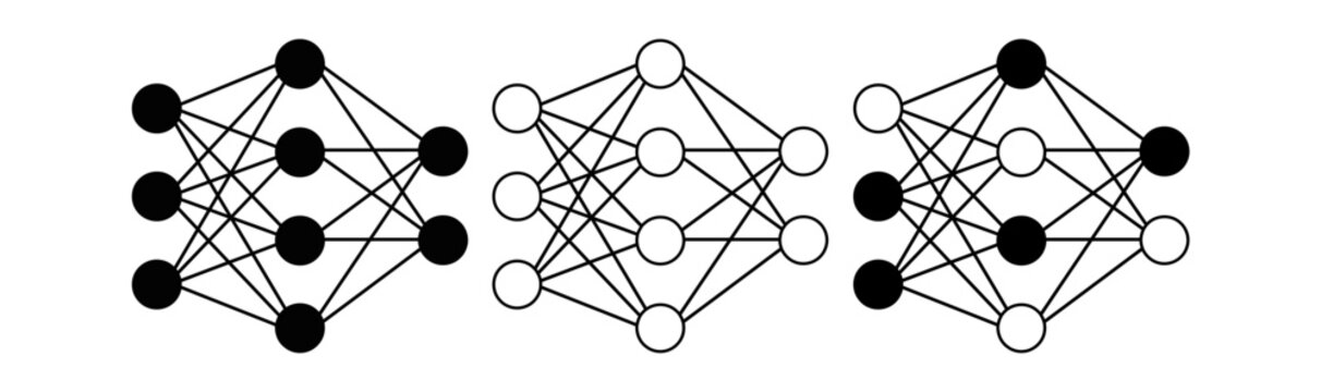 Artificial neural network diagram three layered deep learning model illustration for machine learning concepts
