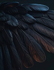 Fototapeta premium A close-up shot of dark, overlapping feathers with subtle highlights.