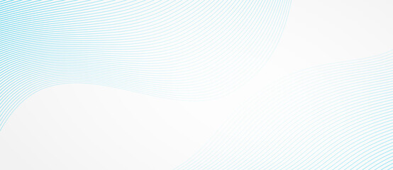 Curved parallel cyan lines framing the top and bottom edges with a large clean white copy space center on white background, minimal vector art template for text placement. © Mykola Mazuryk