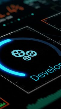 Agile project management, project life cycle, futuristic software interface (3d render) Vertical video