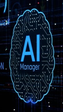 AI assistant for Agile project management, AI automation workflow, project life cycle, conceptual animation (3d render) Vertical video