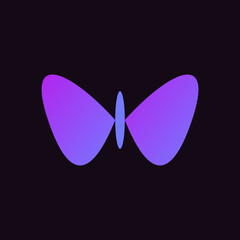 Fototapeta premium Purple butterfly icon, gradient purple wings, minimalist design element, vector graphic