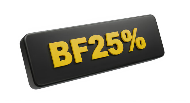 Black rectangular banner with bold percentage text bf 25 percent isolated on transparent background