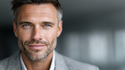 Obraz premium Successful Corporate Professional, Half-Body Shot, Modern Blurred Office Environment, Authentic Business Photography, Shallow Depth of Field