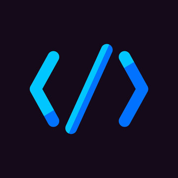 Coding symbols, programming icons, blue gradient code signs, developer graphics, vector