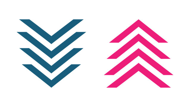 Blue down chevron arrows and pink up chevron arrows vector icons for navigation and progress tracking