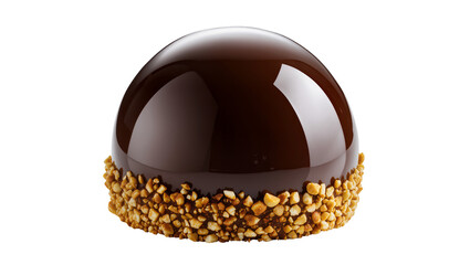 Glossy dark chocolate dome cake with crunchy nut base, isolated on transparent background © Johnson