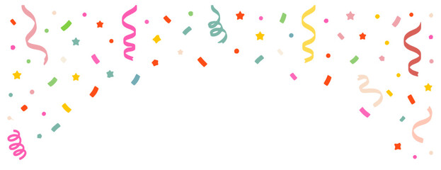 Colorful confetti celebration frame with falling party paper elements. Confetti for festival fair, greeting card, birthday, party and celebration. © Taslima
