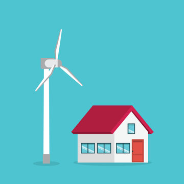 Wind Turbine Powering Sustainable House Clean Energy Renewable Electricity Concept	