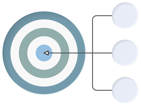 Business target infographic template with concentric circles bullseye and three connected elements