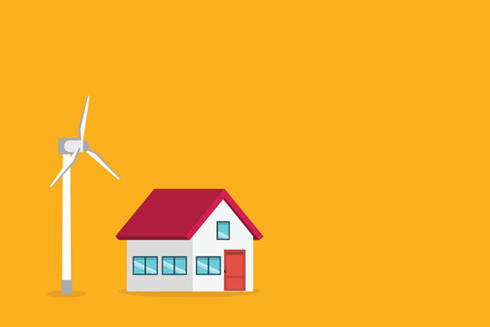 Wind Turbine Powering Sustainable House Clean Energy Renewable Electricity Concept	