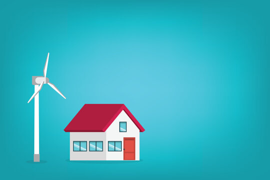 Wind Turbine Powering Sustainable House Clean Energy Renewable Electricity Concept	