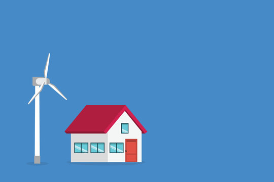 Wind Turbine Powering Sustainable House Clean Energy Renewable Electricity Concept	