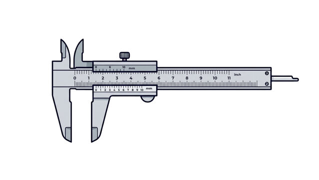 Flat vector illustration of vernier caliper precision measuring tool isolated on white background.