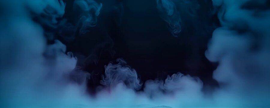 Cinematic blue smoke framing empty dark space with fog edges loop
