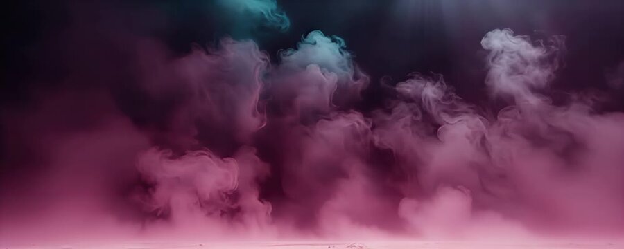 Atmospheric pink fog rolling on the ground with light rays loop