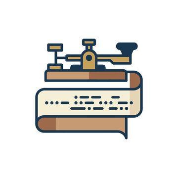 Antique telegraph machine with Morse code paper tape message.