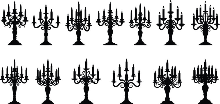Set of Vintage Candelabra and Candle Holder Silhouettes