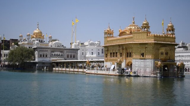 Beautiful view of Golden Temple - Harmandir Sahib in Amritsar, Punjab, India, Famous indian sikh landmark, Golden Temple, the main sanctuary of Sikhs in Amritsar, India