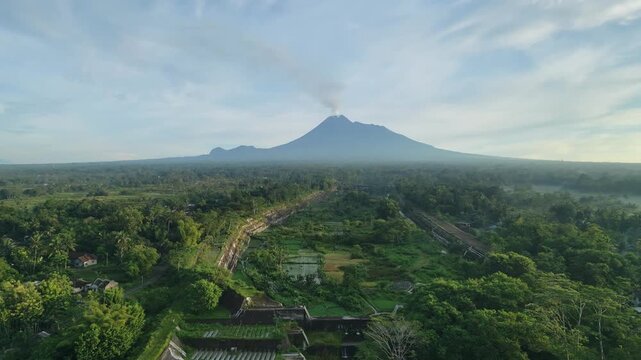 rice terraces with mount merapi view in Yogyakarta Indonesia 