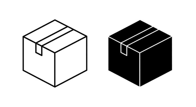 Vector illustration of set of cardboard box icons, shipping and delivery concept on a transparent background