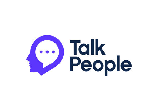 abstract head people with talking logo. online chat logo communication concept vector design