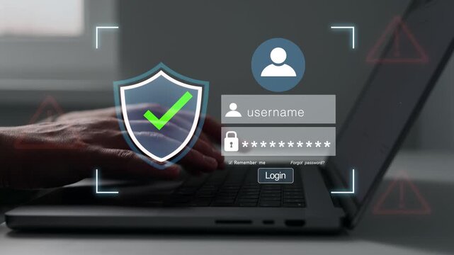 Cyber attack targeting online account authentication login security.Hacker attempting unauthorized access to personal data password breach,phishing,encryption vulnerability and digital network.	
