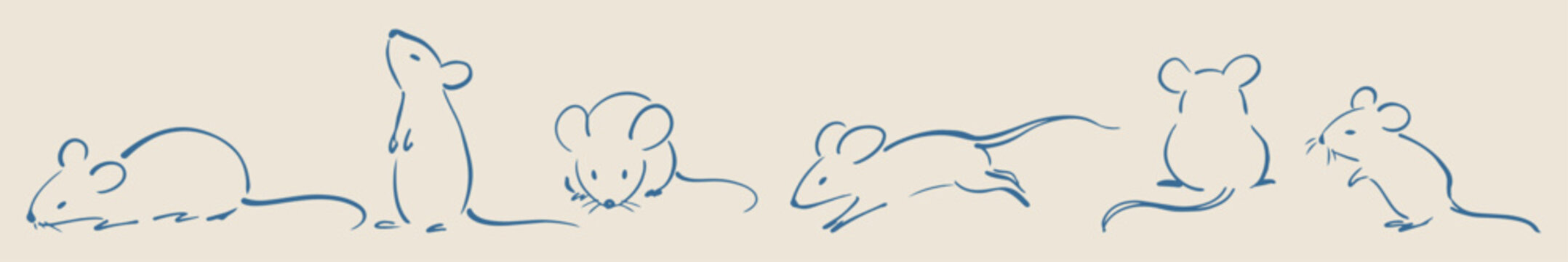 Hand drawn doodle mouse collection, loose ink sketchy rodent characters in various poses and expressions. Whimsical animal illustration graphic vector set