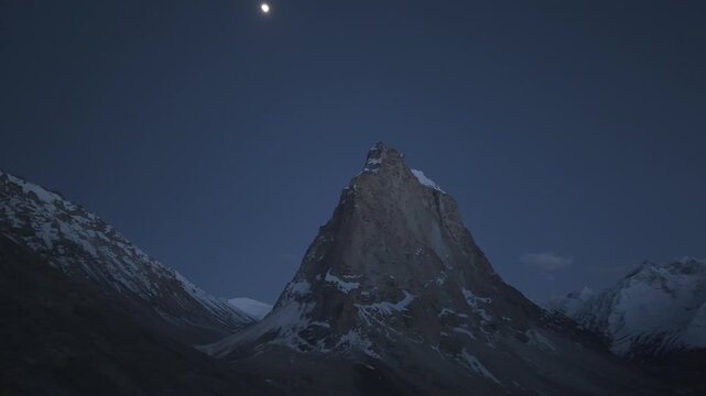 4K RAW Night Drone Footage of Gonbo Rangjon Mountain, Ladakh | Aerial View of Sacred Himalayan Peak Under Starry Sky in Zanskar Valley, India