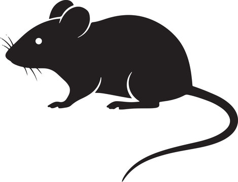 Rat silhouette vector illustration depicting profile of wild field mouse for pest control identification and wildlife biology education.