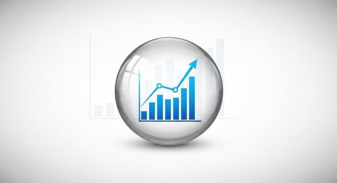 A blue and white circular icon with a graph inside, representing growth and success.