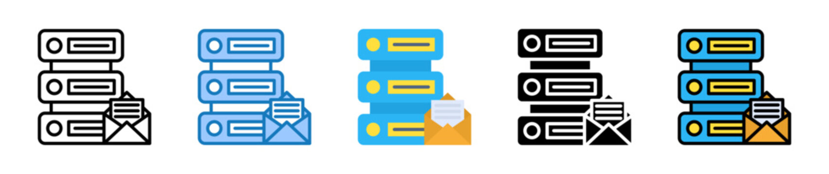 Email Server multiple style icons set design vector illustration. 
