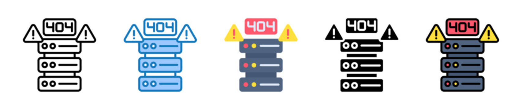 Server Error multiple style icons set design vector illustration. 