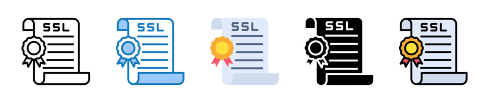 Ssl Certificate multiple style icons set design vector illustration. 